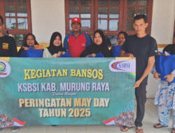 Peringati Hari Buruh, KSBSI-Hukatan Kabupaten Murung Raya Berbagi Sembako