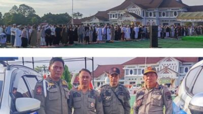 Jaga Ketertiban, Satpol PP Murung Raya Lakukan Pengamanan Sholat Idulfitri